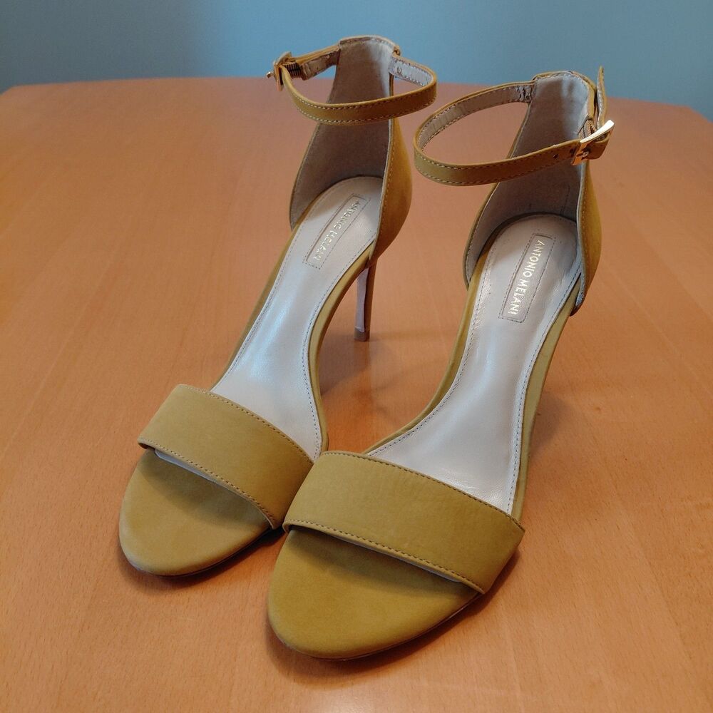 Antonio Melani Mustard Yellow Suede Ankle Strap Heels Open Toe Sandals Size 8 M